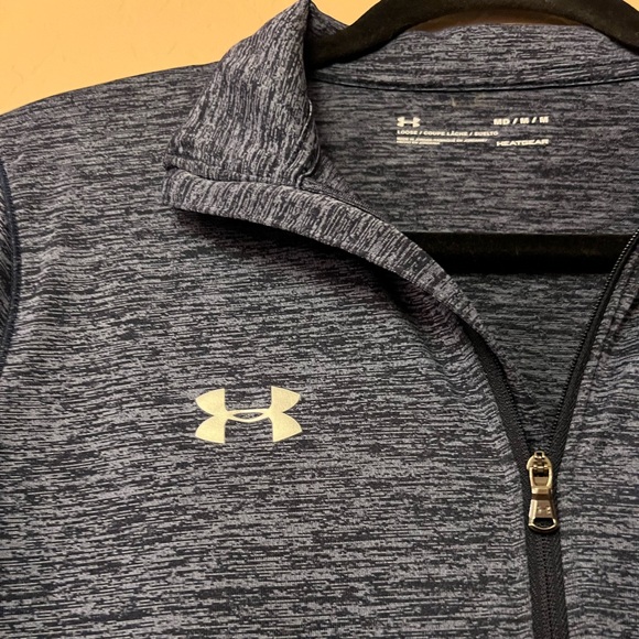 Under Armour Heat Gear Heather Navy/Slate Blue Athletic 1/4 Zip Top - Picture 7 of 15